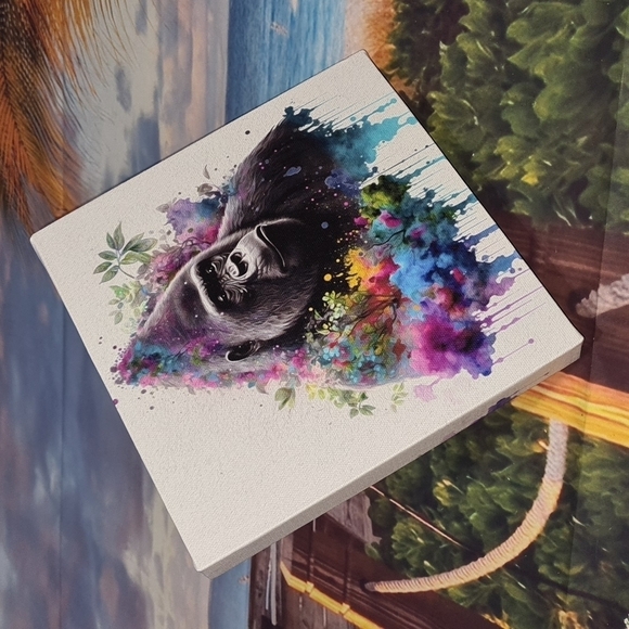 Silverback Gorilla Watercolor Oil Painting Canvas Wall Art Print - Picture 7 of 7